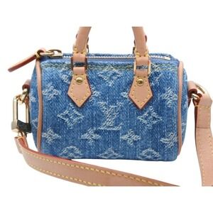 Louis Vuitton Monogram LV Charm Speedy Blue Remix Bag Denim